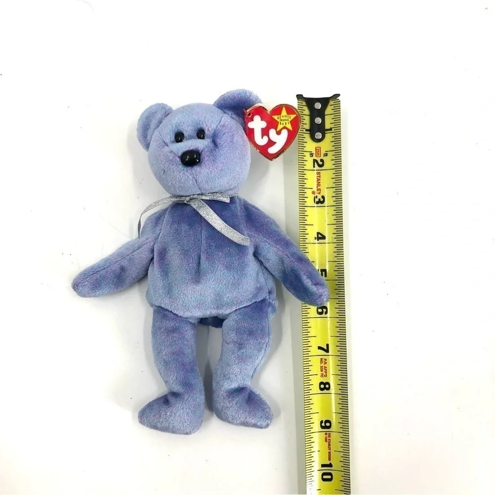 Vintage 1999 Retired Ty Beanie Baby Clubby 2 Bear Purple Blue Silver Bow Rare